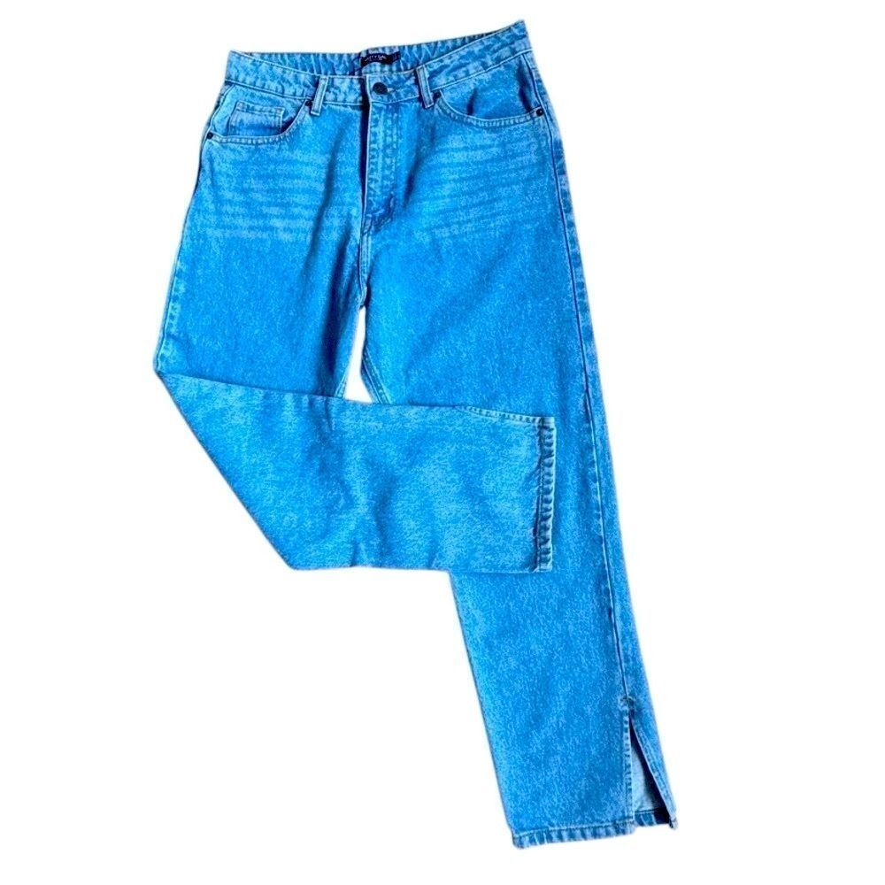 Nasty Gal Organic Denim Split Hem Straight Leg Jeans Womens SZ 10 Mid Blue